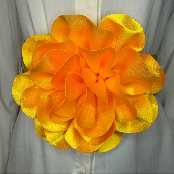 Yellow statement satin flower wide elastic waistband belt - Picture 1 of 9